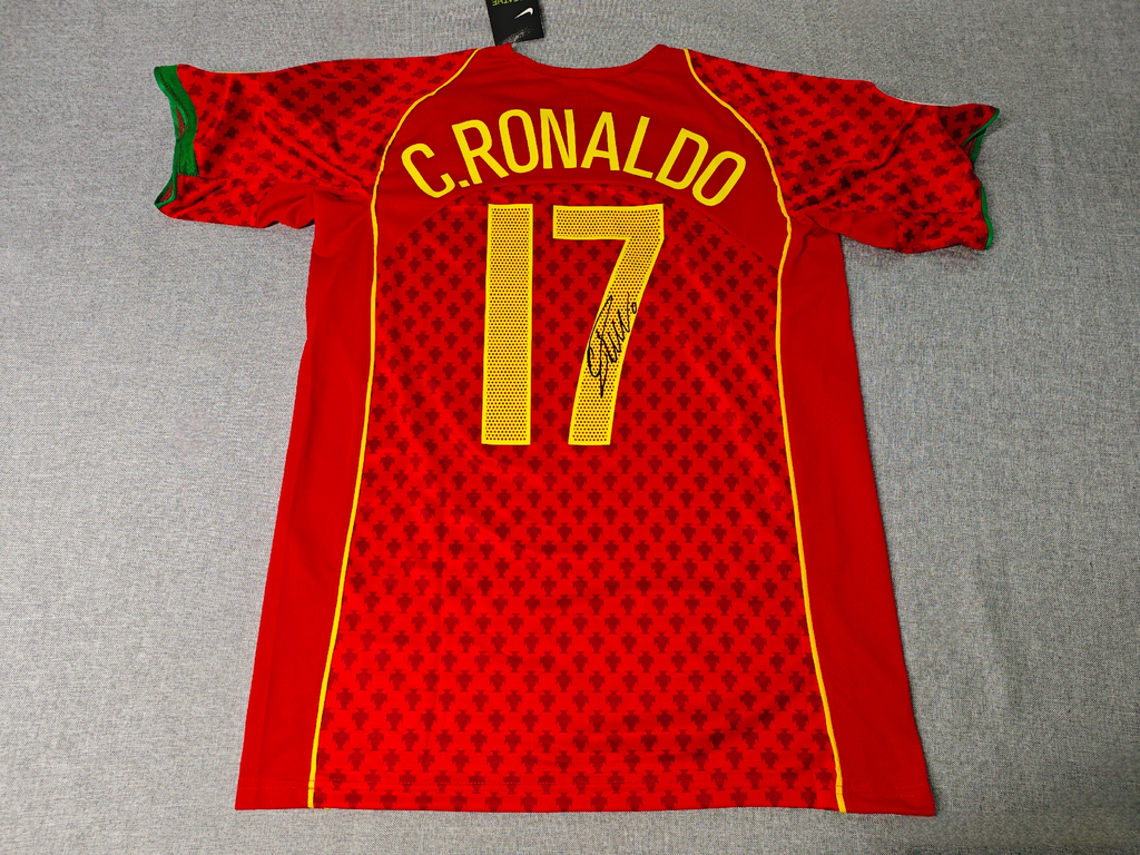 CRISTIANO RONALDO | PORTUGAL 2004 RETRO HOME DISPLAY JERSEY | PRINTED SIGNATURE