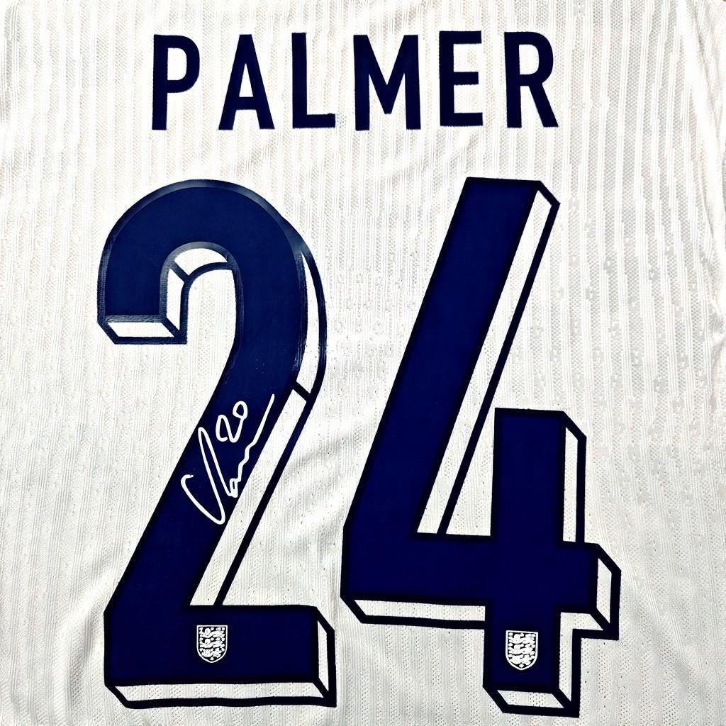 Cole Palmer SIGNED - England Euro 2024 Home Jersey/Shirt - PRINTED AUTOGRAPH