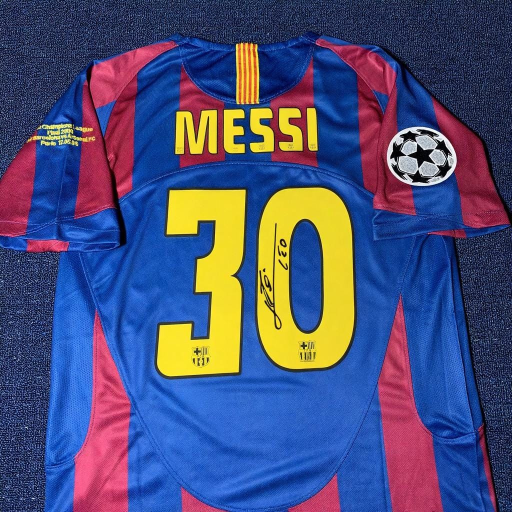 L. Messi Signed - Barcelona 05/06 Retro Home Jersey/Shirt - Printed Autograph