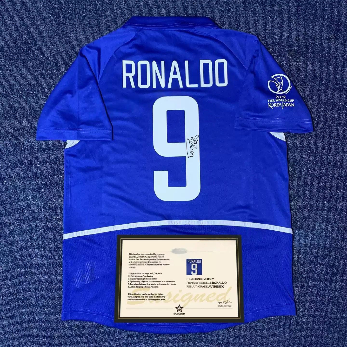 Ronaldo SIGNED - Brazil 2002 Away Jersey/Shirt - PRINTED AUTOGRAPH