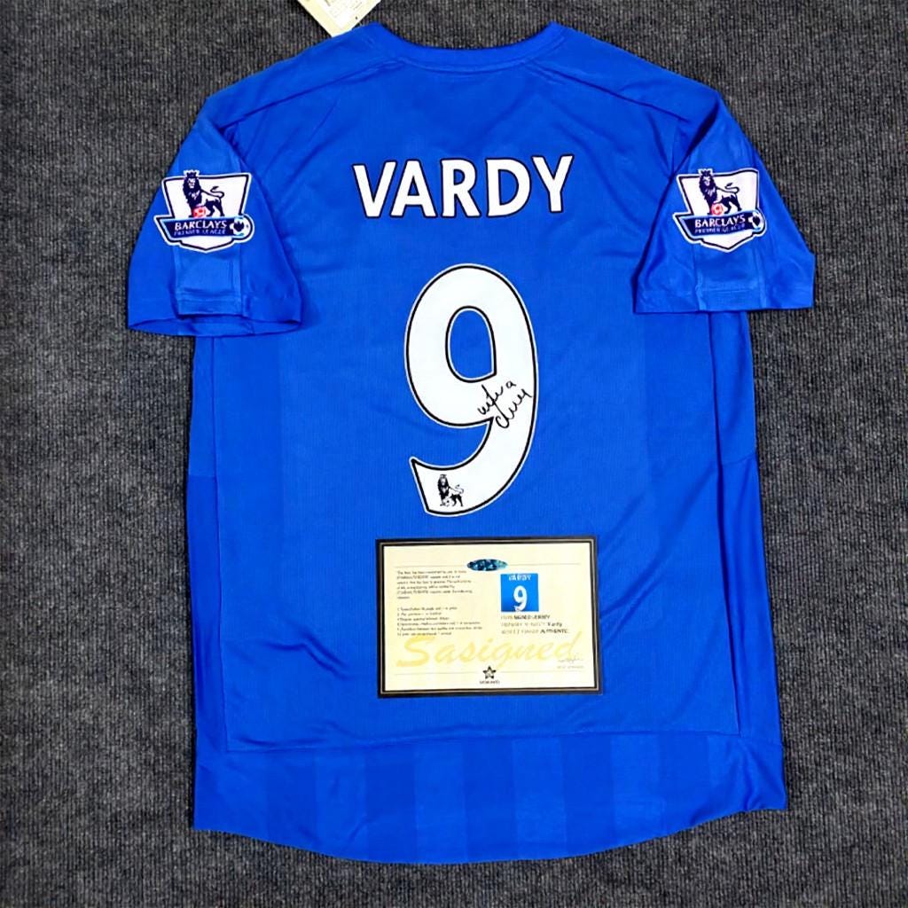 Jamie Vardy SIGNED - Leicester City 15/16 Home Jersey/Shirt - PRINTED AUTOGRAPH