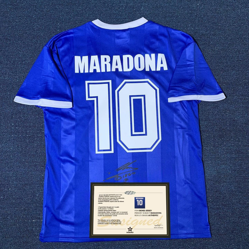 Diego Maradona SIGNED - Argentina 1986 Away Jersey/Shirt - PRINTED AUTOGRAPH