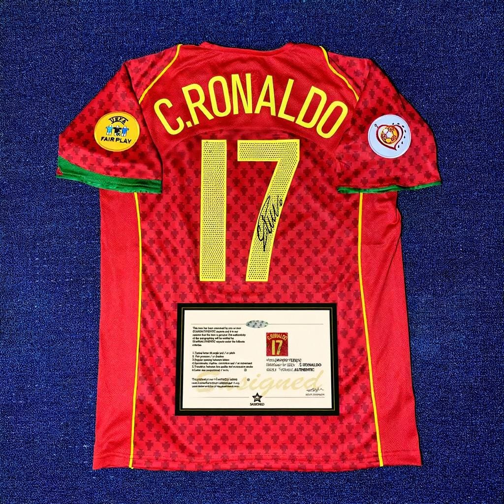 C. Ronaldo Signed - Portugal 2004 Retro Home Jersey/Shirt - Printed Autograph