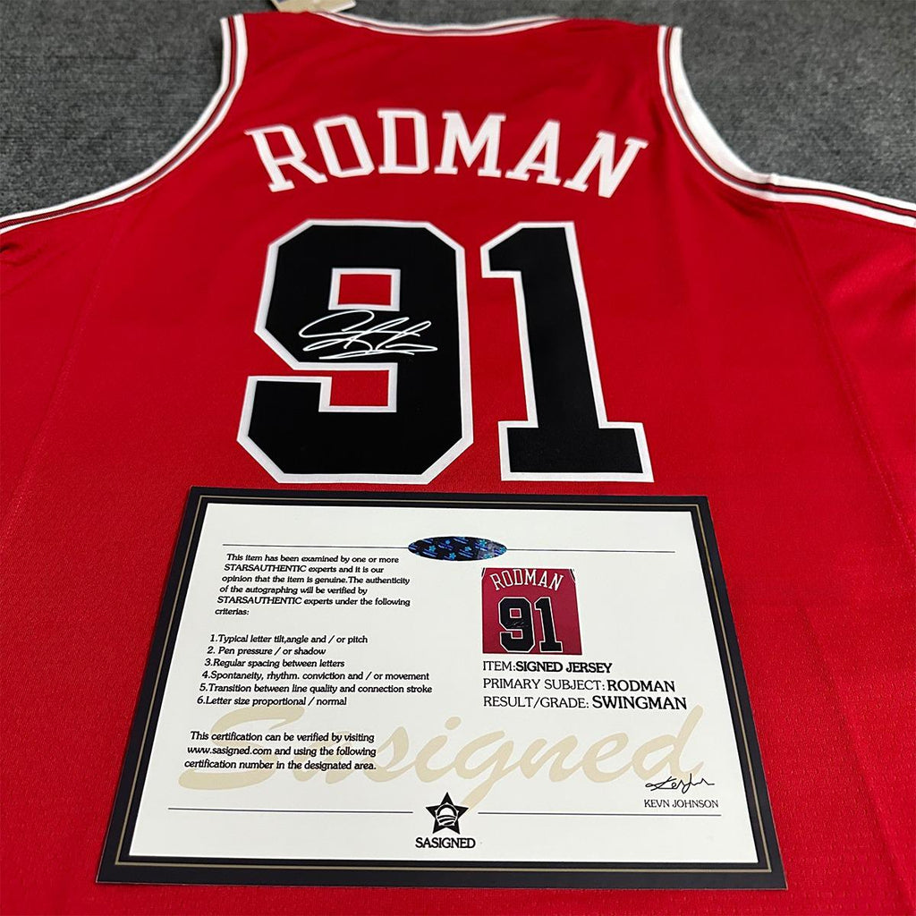 Dennis Rodman SIGNED - Chicago Bulls 97/98 Away Jersey/Shirt - PRINTED AUTOGRAPH