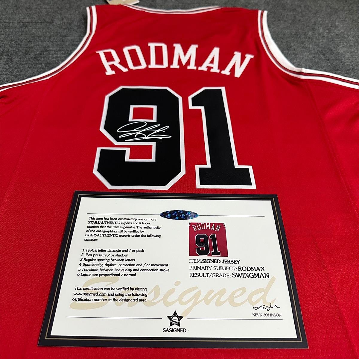 Dennis Rodman SIGNED - Chicago Bulls 97/98 Away Jersey/Shirt - PRINTED AUTOGRAPH