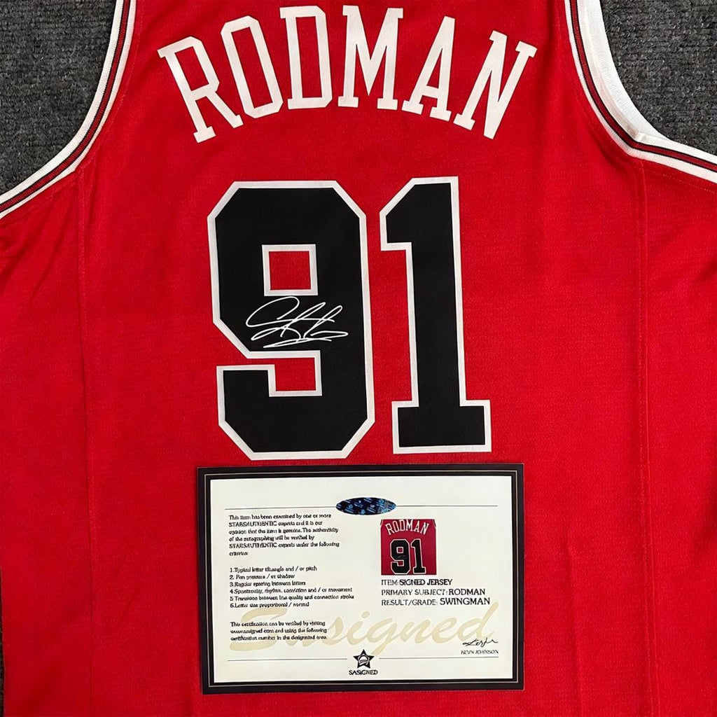 Dennis Rodman SIGNED - Chicago Bulls 97/98 Away Jersey/Shirt - PRINTED AUTOGRAPH