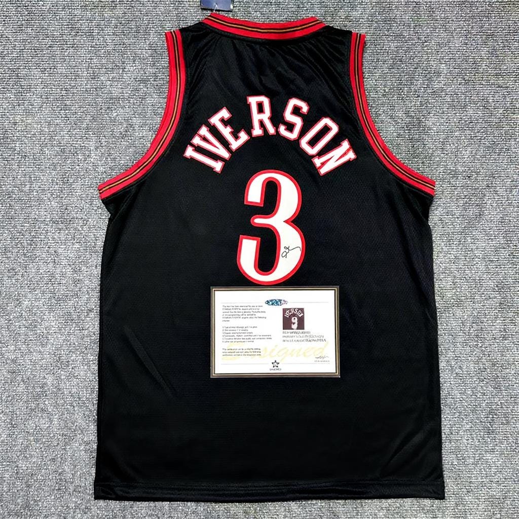 Allen Iverson SIGNED - Phil. 76ers'  00/01 Away Jersey/Shirt - PRINTED AUTOGRAPH