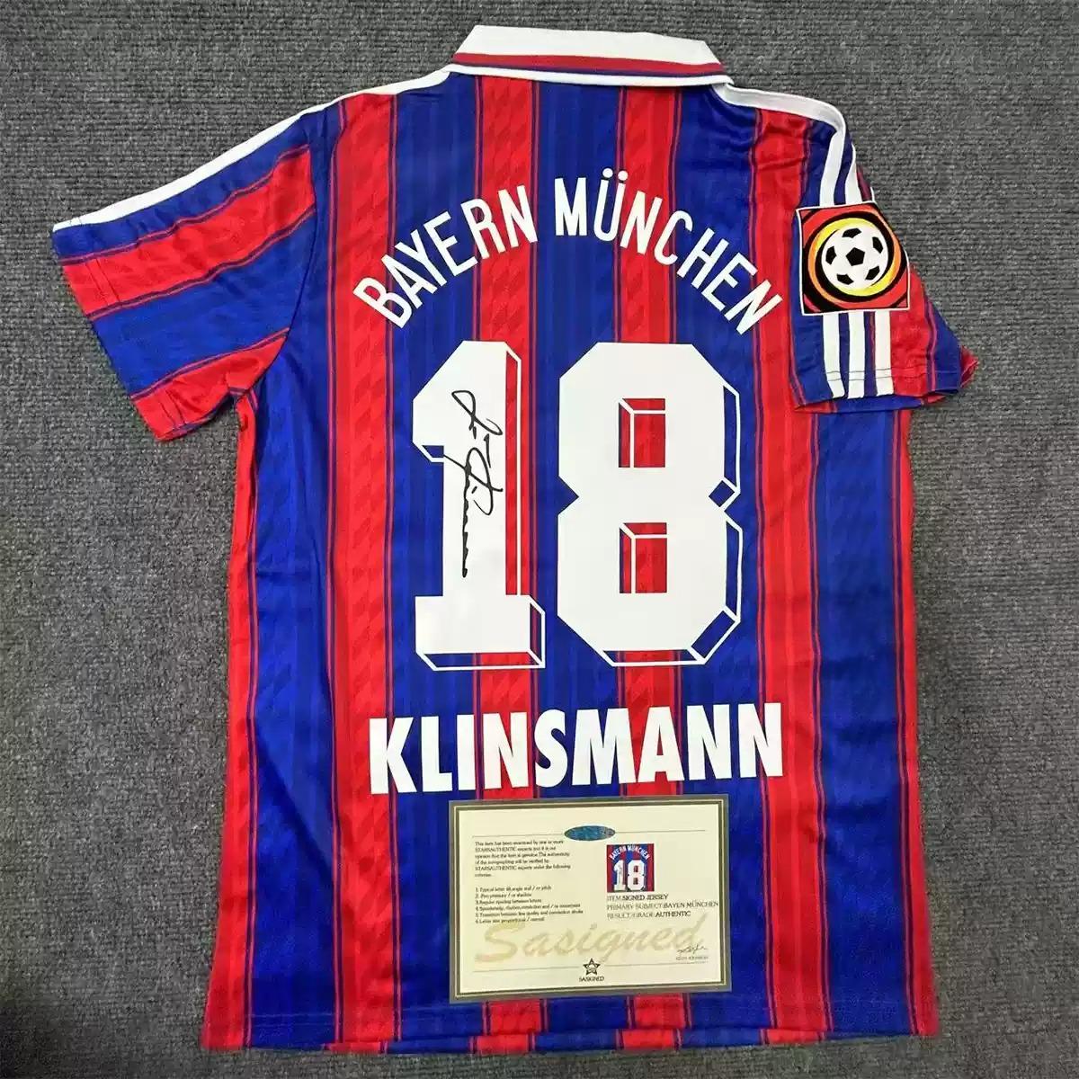 Jürgen Klinsmann SIGNED - Bayern Munich 95/97 Home Jersey/Shirt - PRINTED AUTOGRAPH