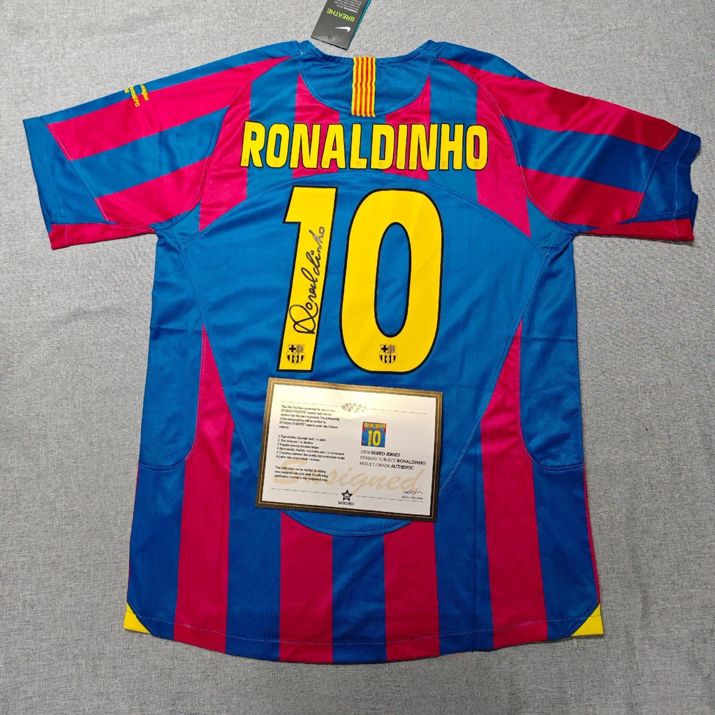 Ronaldinho SIGNED - Barcelona 05/06 Retro Home Jersey/Shirt - PRINTED AUTOGRAPH
