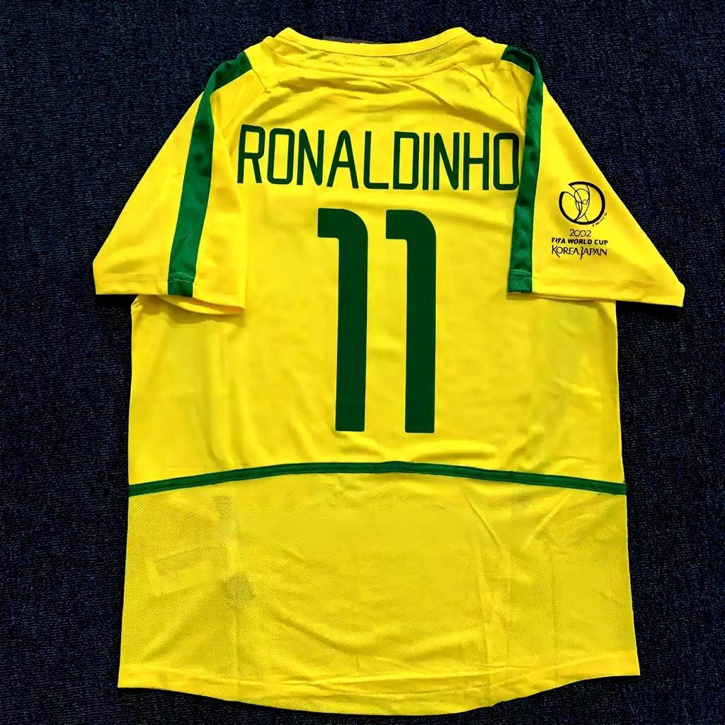 Ronaldinho SIGNED - Brazil World Cup 2002 Home Jersey/Shirt - PRINTED AUTOGRAPH