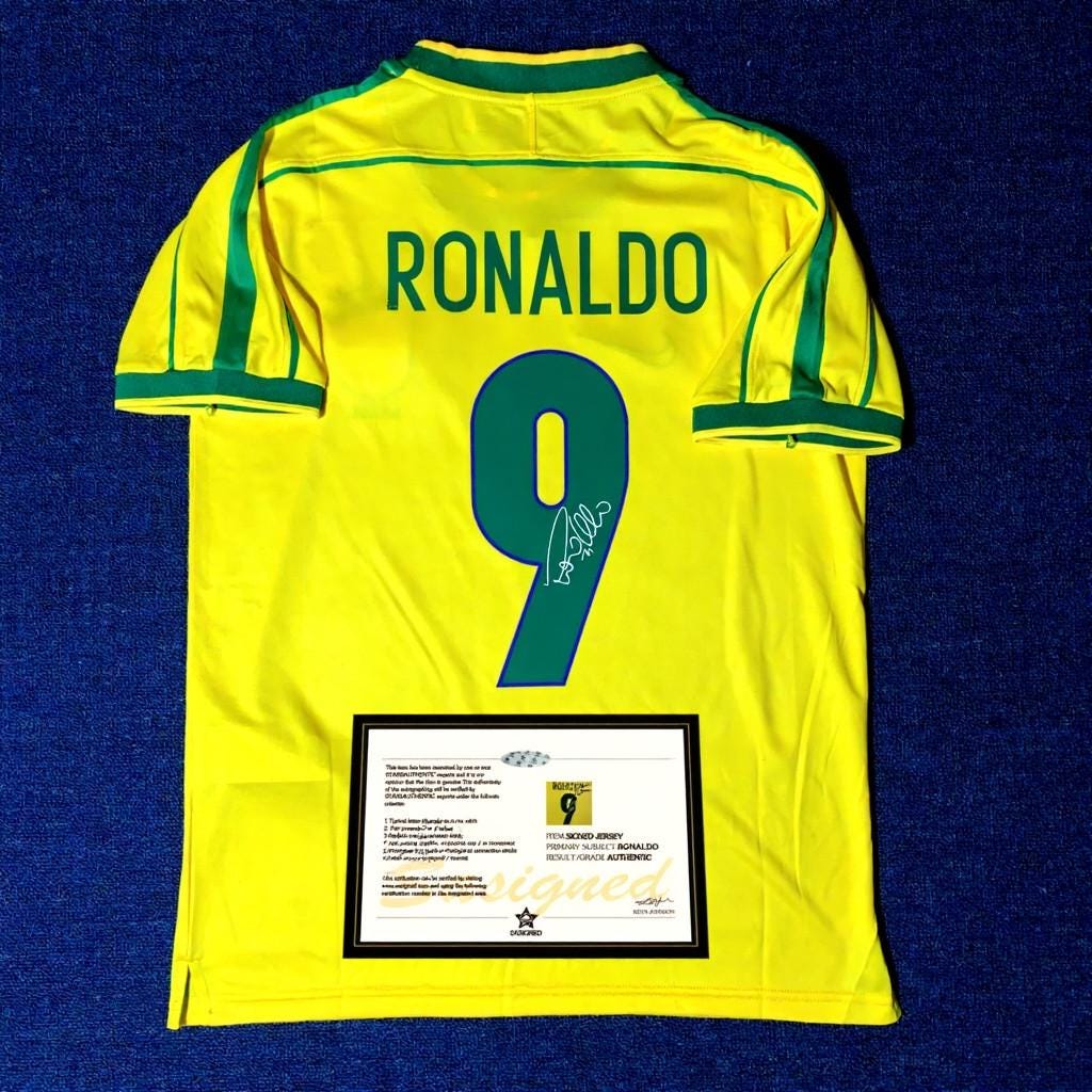 Ronaldo SIGNED - Brazil 1998 Home Jersey/Shirt - PRINTED AUTOGRAPH