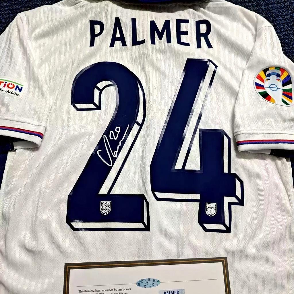 Cole Palmer SIGNED - England Euro 2024 Home Jersey/Shirt - PRINTED AUTOGRAPH