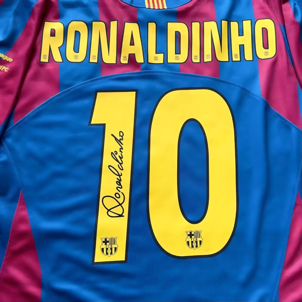 Ronaldinho SIGNED - Barcelona 05/06 Retro Home Jersey/Shirt - PRINTED AUTOGRAPH