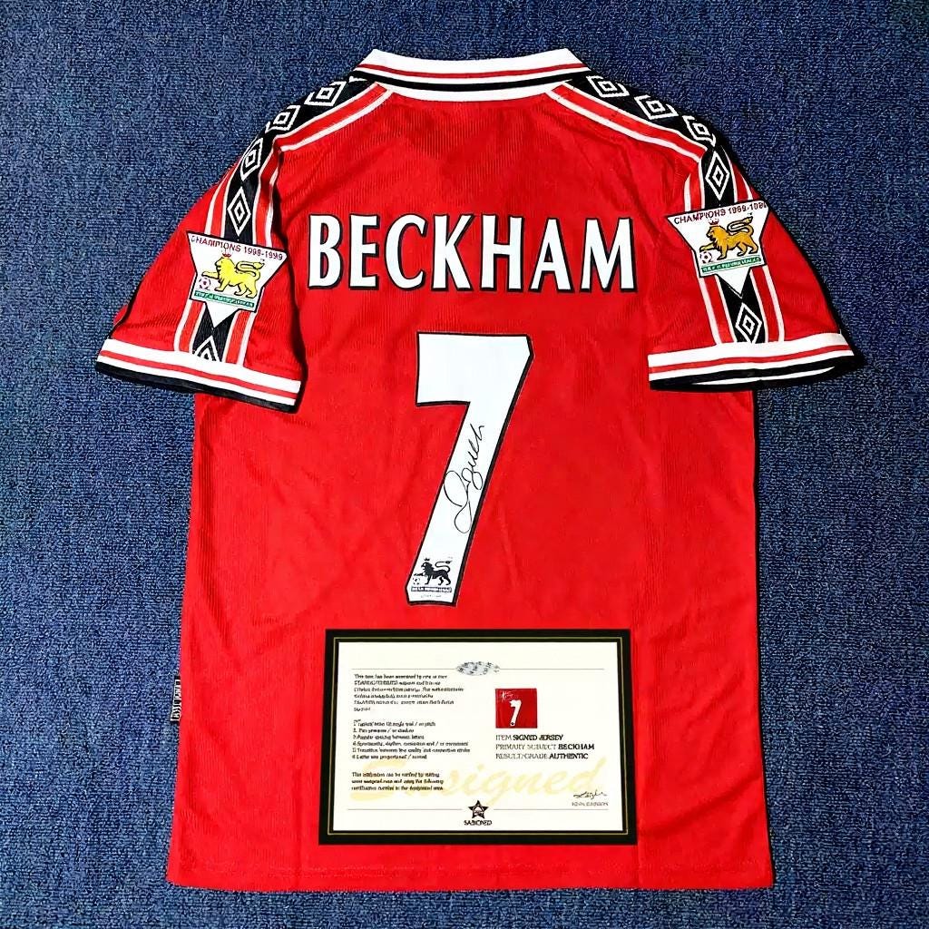D. Beckham Signed - Manchester Un. 98/99 Home Jersey/Shirt - Printed Autograph
