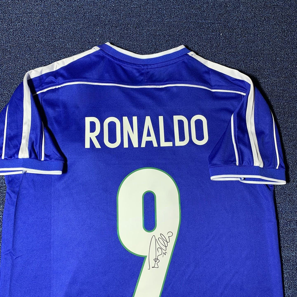 Ronaldo SIGNED - Brazil 1998 Away Jersey/Shirt - PRINTED AUTOGRAPH