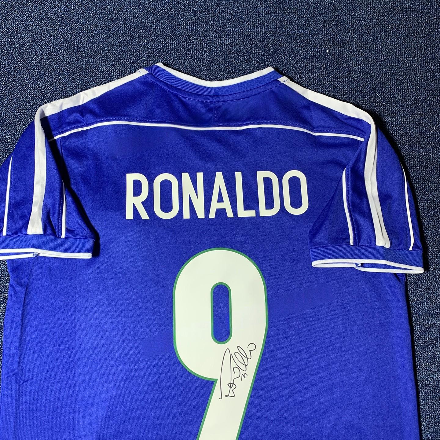 Ronaldo SIGNED - Brazil 1998 Away Jersey/Shirt - PRINTED AUTOGRAPH