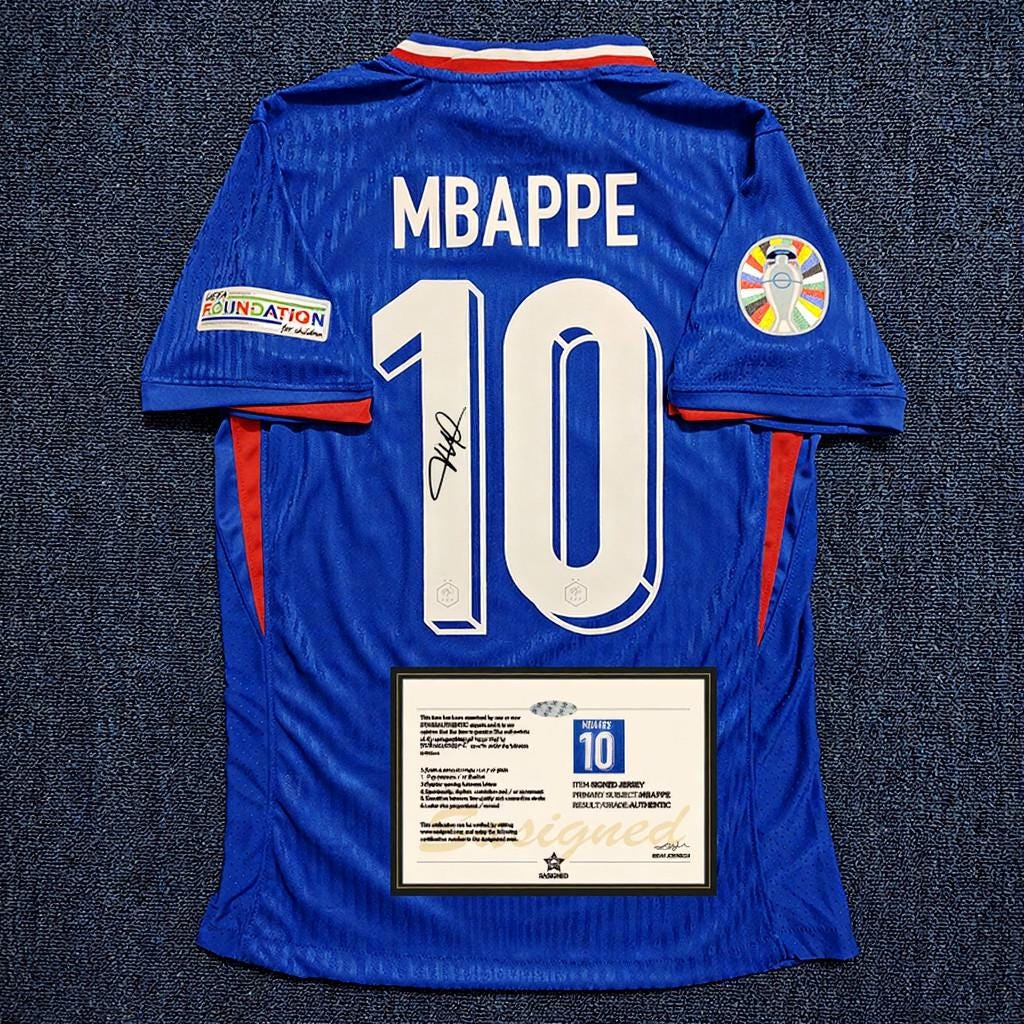 Kylian Mbappé SIGNED - France Euro 2024 Home Jersey/Shirt - PRINTED AUTOGRAPH