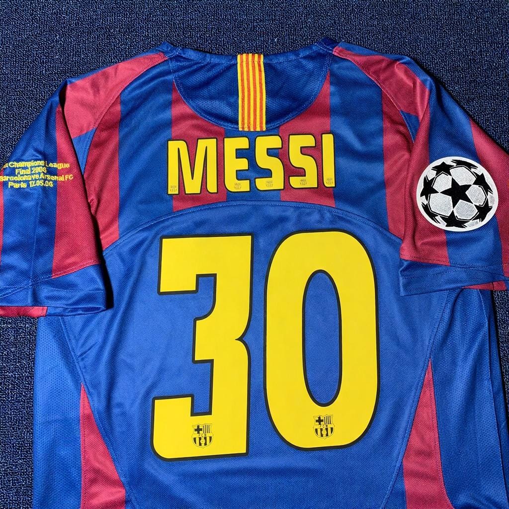L. Messi Signed - Barcelona 05/06 Retro Home Jersey/Shirt - Printed Autograph