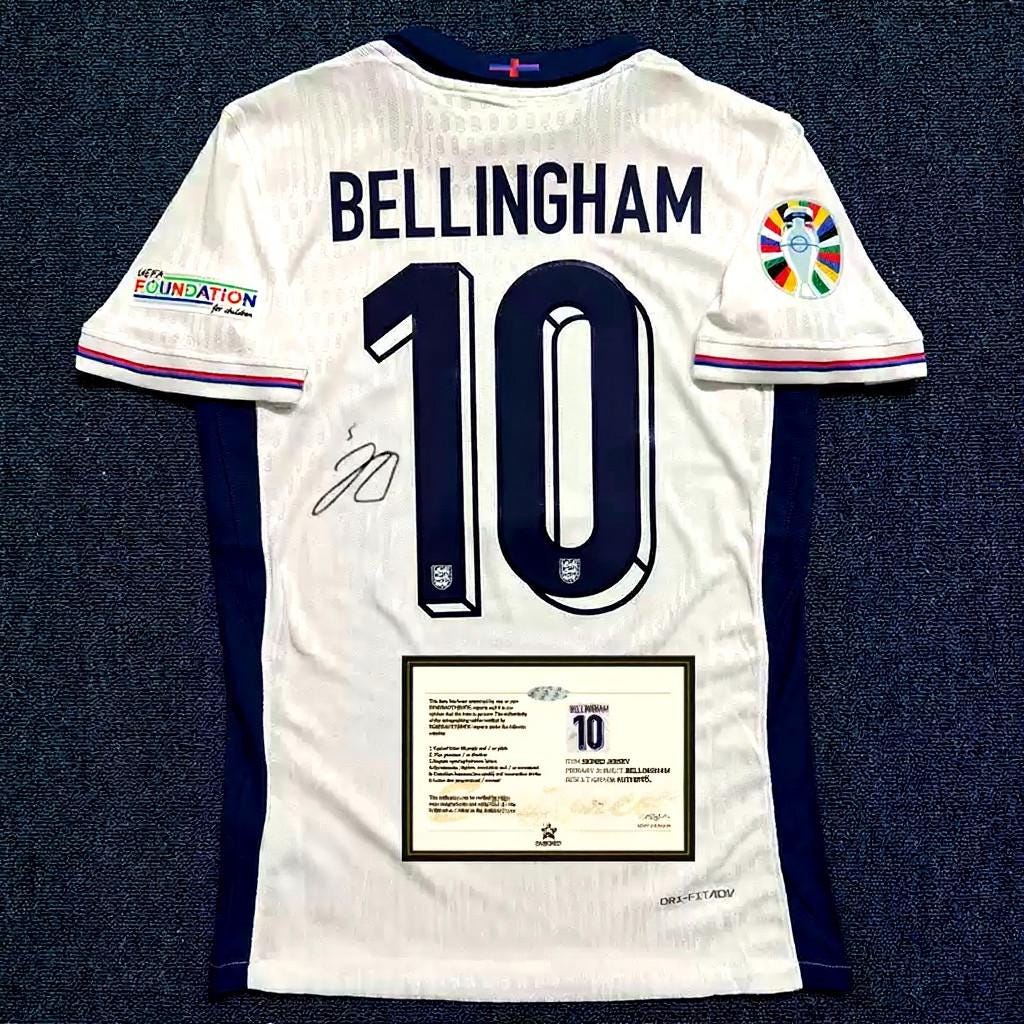Jude Bellingham SIGNED - England Euro 2024 Home Jersey/Shirt - PRINTED AUTOGRAPH