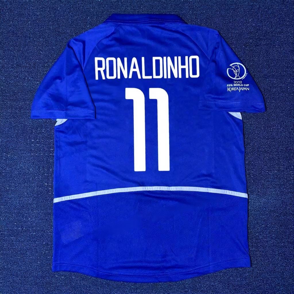 Ronaldinho SIGNED - Brazil 2002 Away Jersey/Shirt - PRINTED AUTOGRAPH