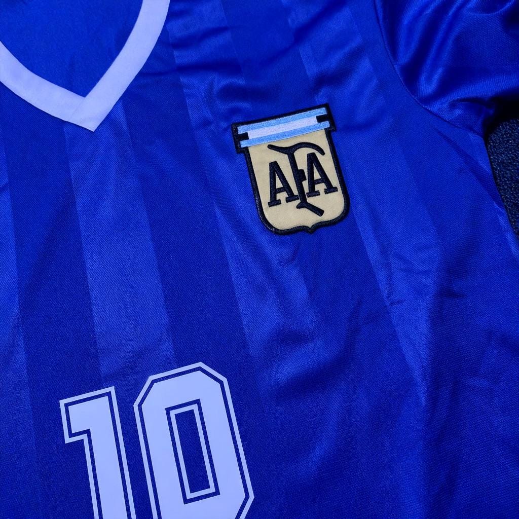 Diego Maradona SIGNED - Argentina 1986 Away Jersey/Shirt - PRINTED AUTOGRAPH