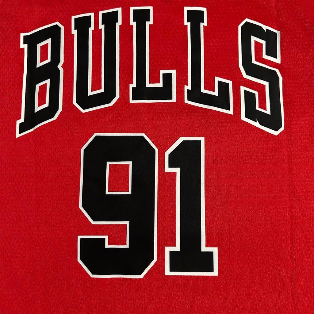 Dennis Rodman SIGNED - Chicago Bulls 97/98 Away Jersey/Shirt - PRINTED AUTOGRAPH