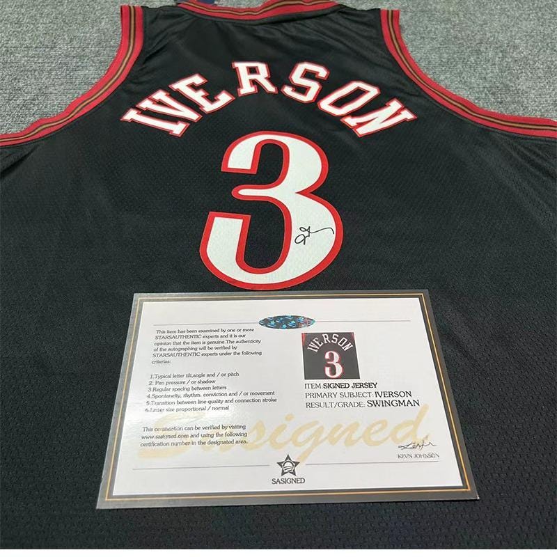 Allen Iverson SIGNED - Phil. 76ers'  00/01 Away Jersey/Shirt - PRINTED AUTOGRAPH