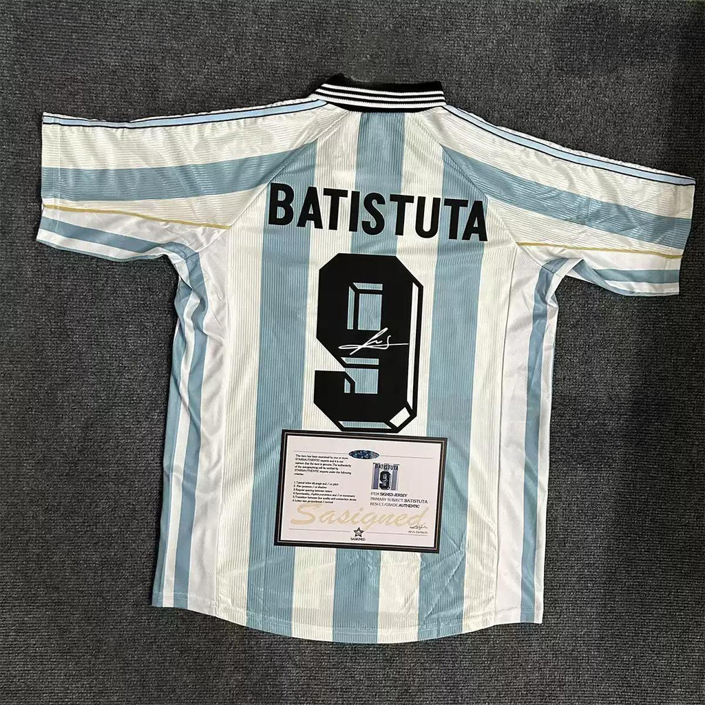 Gabriel Batistuta SIGNED - Argentina 1998 Home Jersey/Shirt - PRINTED AUTOGRAPH