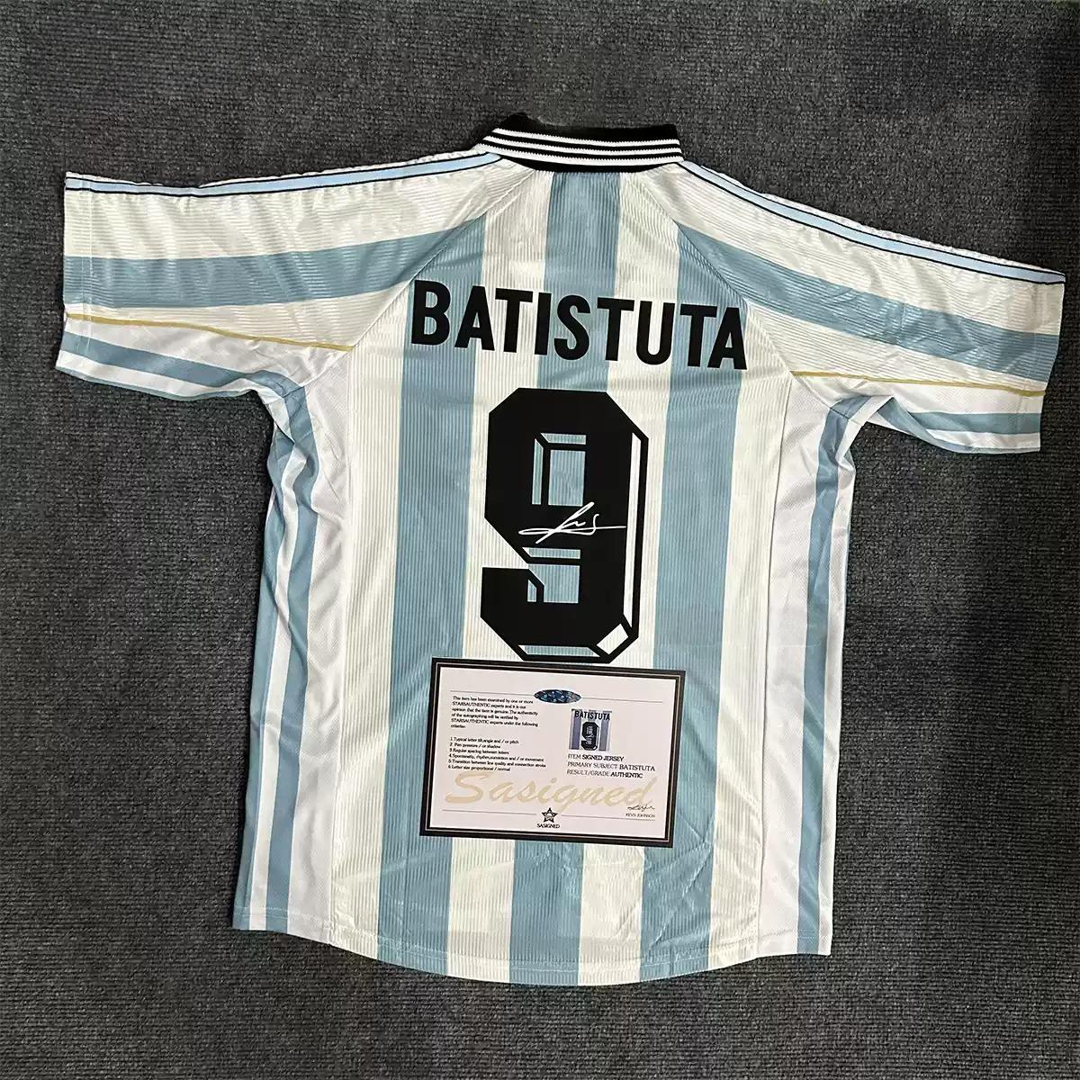 Gabriel Batistuta SIGNED - Argentina 1998 Home Jersey/Shirt - PRINTED AUTOGRAPH