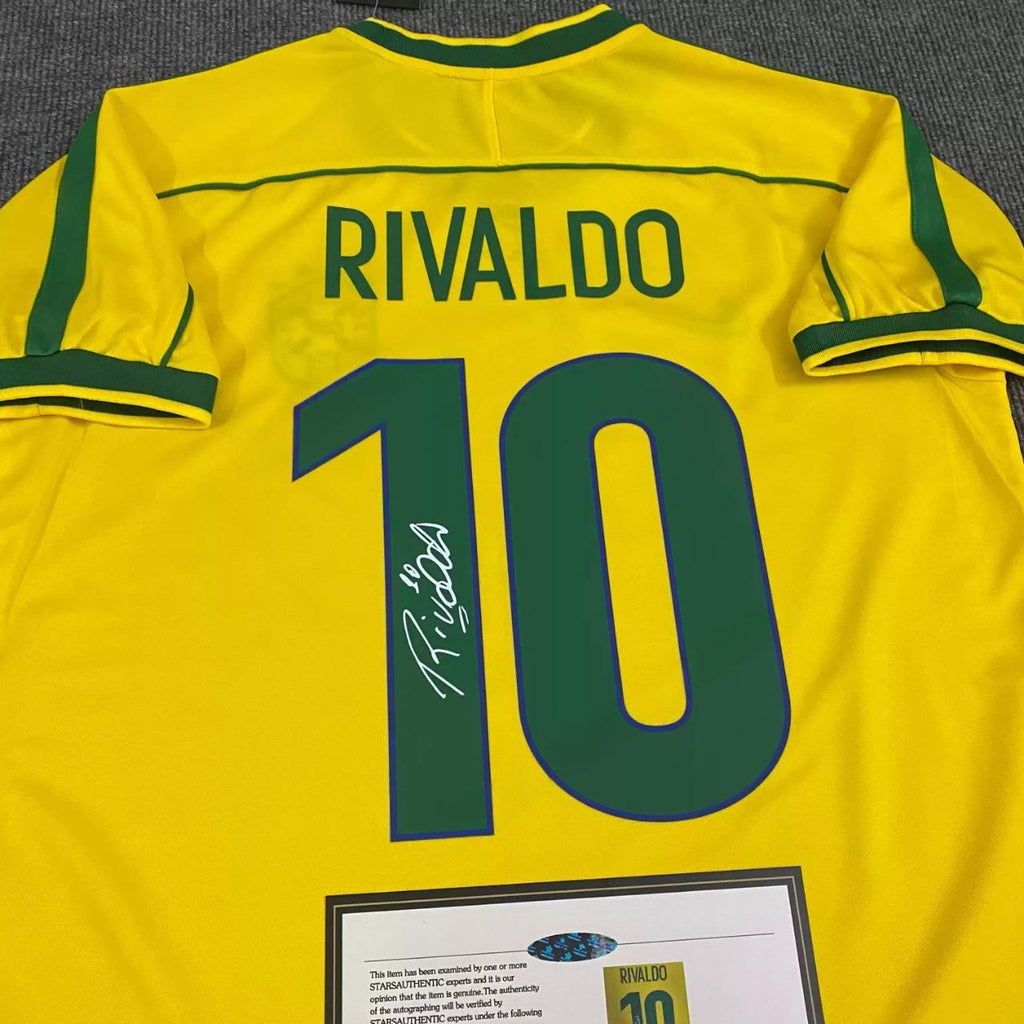 Rivaldo SIGNED - Brazil 1998 Home Jersey/Shirt - PRINTED AUTOGRAPH
