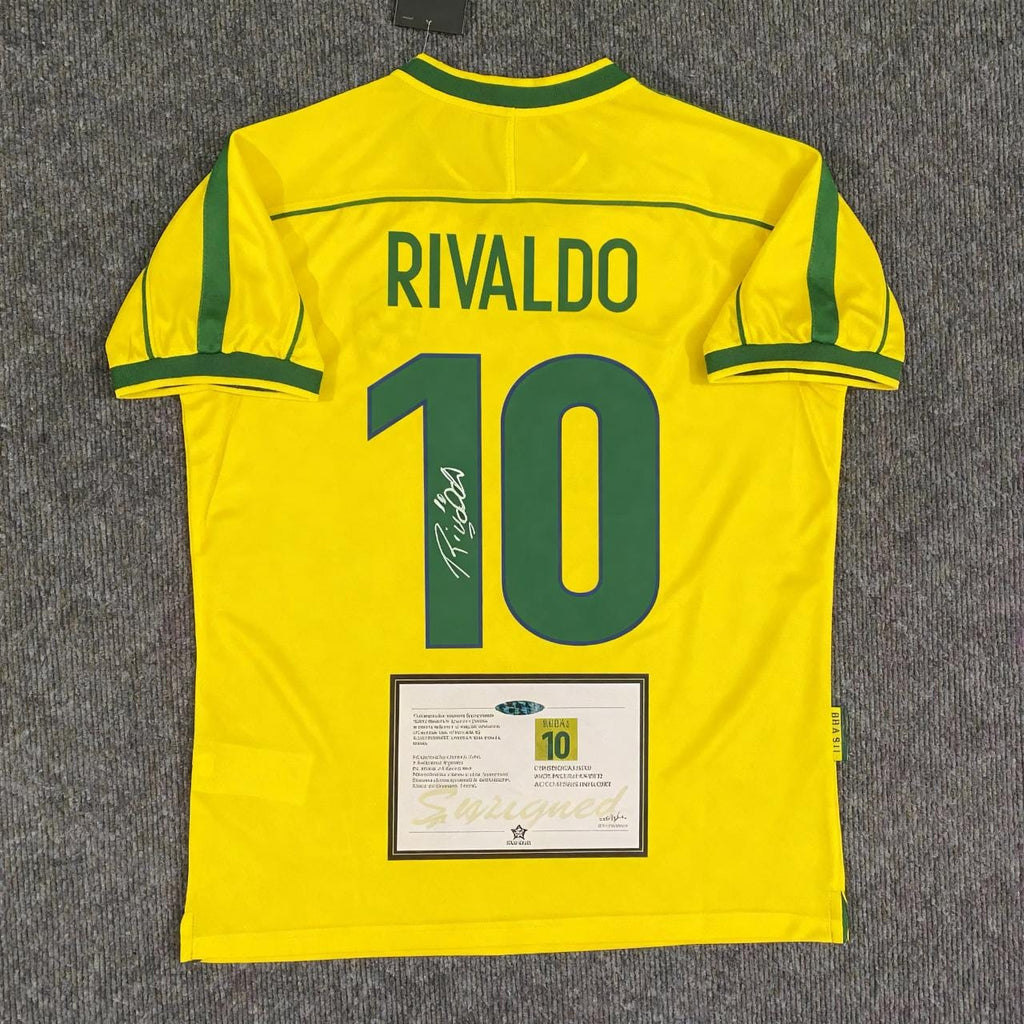 Rivaldo SIGNED - Brazil 1998 Home Jersey/Shirt - PRINTED AUTOGRAPH