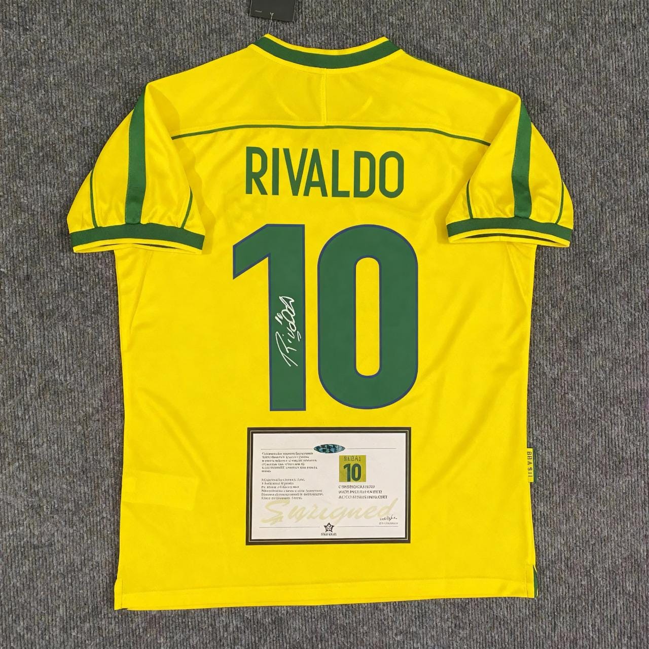 Rivaldo SIGNED - Brazil 1998 Home Jersey/Shirt - PRINTED AUTOGRAPH
